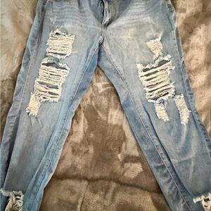 Fashion Nova Ripped Light Blue Boyfriend Jeans